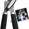 GORILLA GRIP Heavy Duty Stainless Steel Smooth Edge Manual Can Opener, Soft Comfortable Handle, Large Handheld Turn Knob, Built-In Bottle Openers, US Designed, Holiday Prep Kitchen Essential, Black