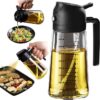 TrendPlain 16oz/470ml Glass Olive Oil Sprayer for Cooking – 2 in 1 Olive Oil Dispenser Bottle for Kitchen Gadgets and Air Fryer Accessories, Salad, BBQ - Black